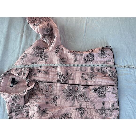 Carole Little 100% Silk Button-up Jacket, Petal Pink, Black Flowers, Large - Picture 5 of 8